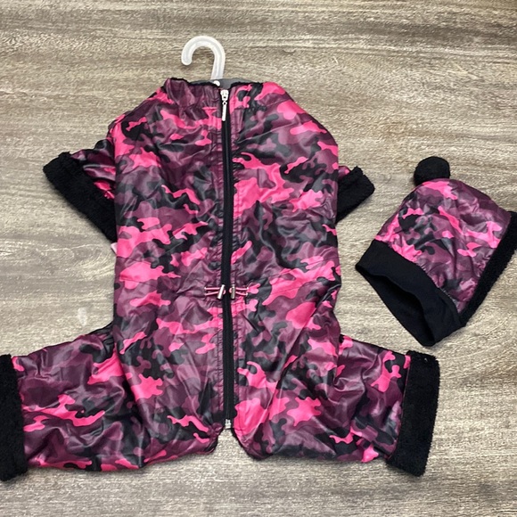 puppy angel military nature camo pink padded overalls with hat